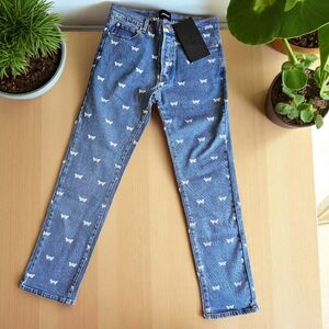 Black Scale Blue Jeans with Butterfly Pattern